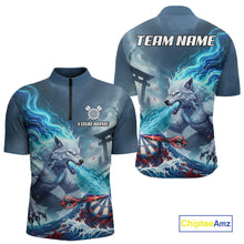Load image into Gallery viewer, Custom Red &amp; Blue Flames Wolf Dartboard Dart Men Quarter-Zip Jerseys Outfits Dart Team Shirts NYN1751