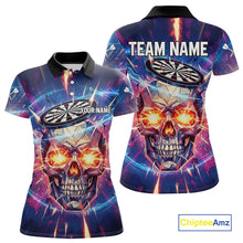 Load image into Gallery viewer, Custom Neon Skull Dartboard Colorful Lightning Dart Women Polo Jerseys Dart Team Shirts NYN1753
