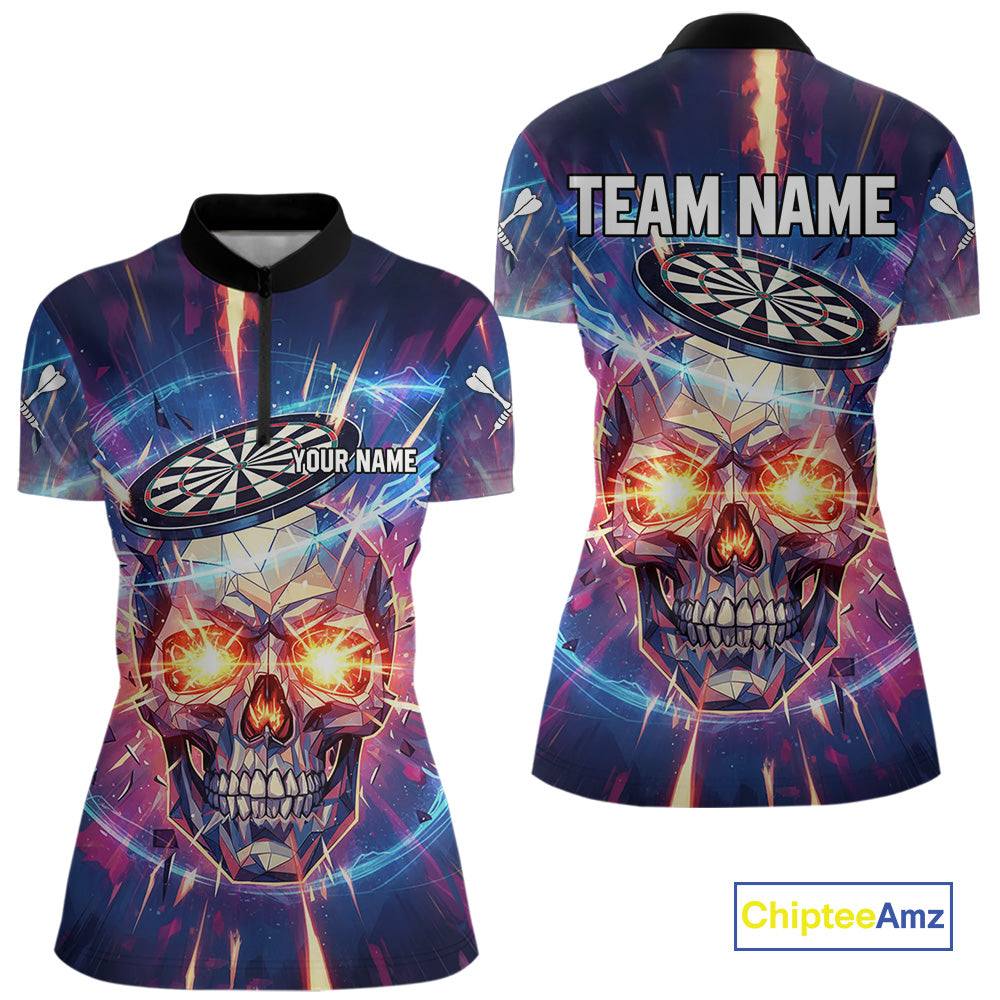 Custom Neon Skull Dartboard Colorful Lightning Dart Women Quarter-Zip Jerseys Dart Team Shirts NYN1753