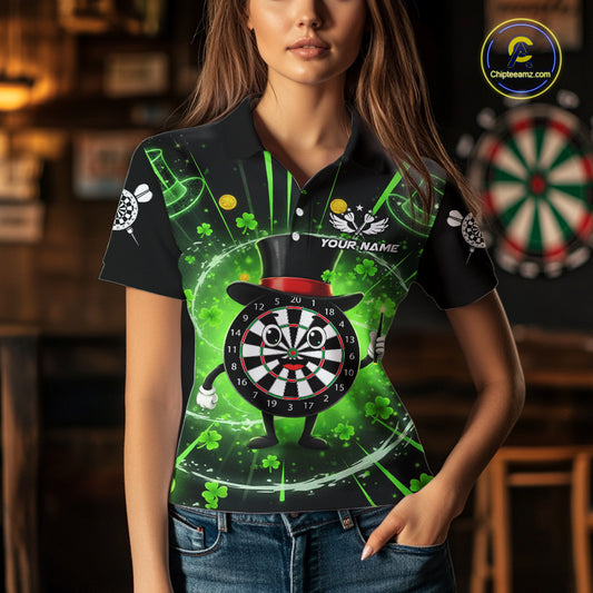 Custom Green Patrick Day Funny Dartboard Women Polo Dart Jerseys Shamrock Dart Gifts NYN2045