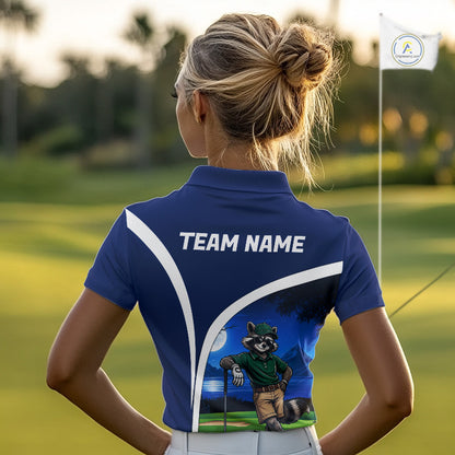 Funny Raccoon Moonlit Golf Course Women Golf Shirts Upf Golf Shirts Custom Blue Golf Apparel NYN3318