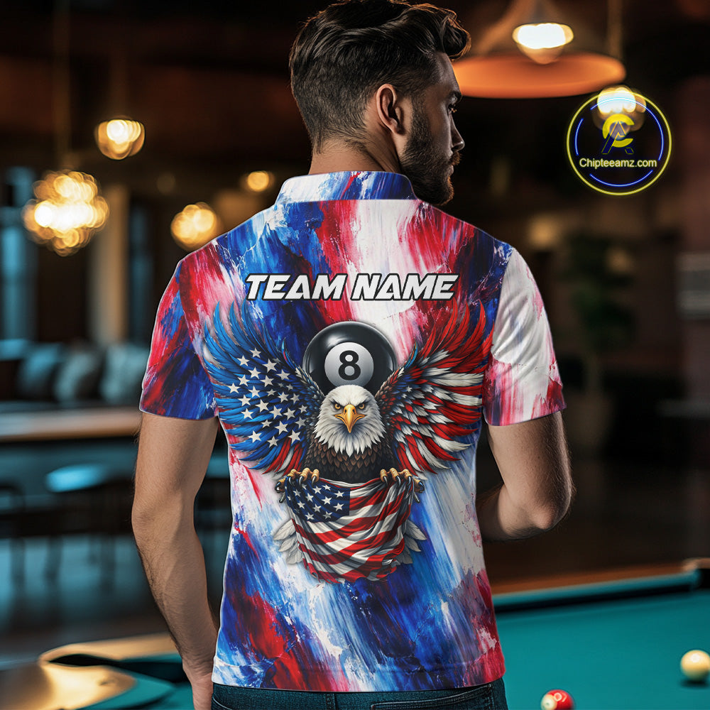 Patriotic Eagle Pool 8 Ball & 9 Ball Men Billiard Shirt Custom US Flag Paint Billiard Team Attire NYN2559