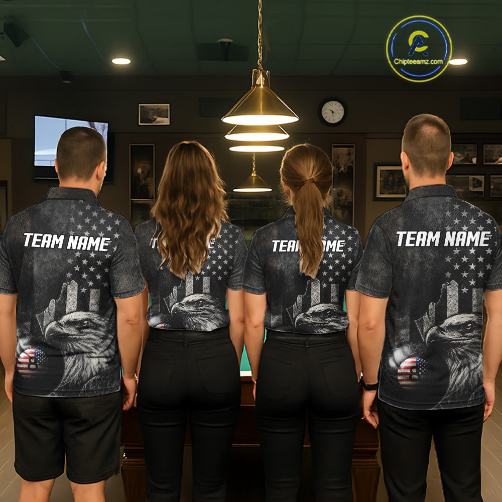 Retro Grunge US Flag Eagle Pool 8 Ball Women's Billiard Shirt Custom Patriotic Billiard Team Attire NYN2564