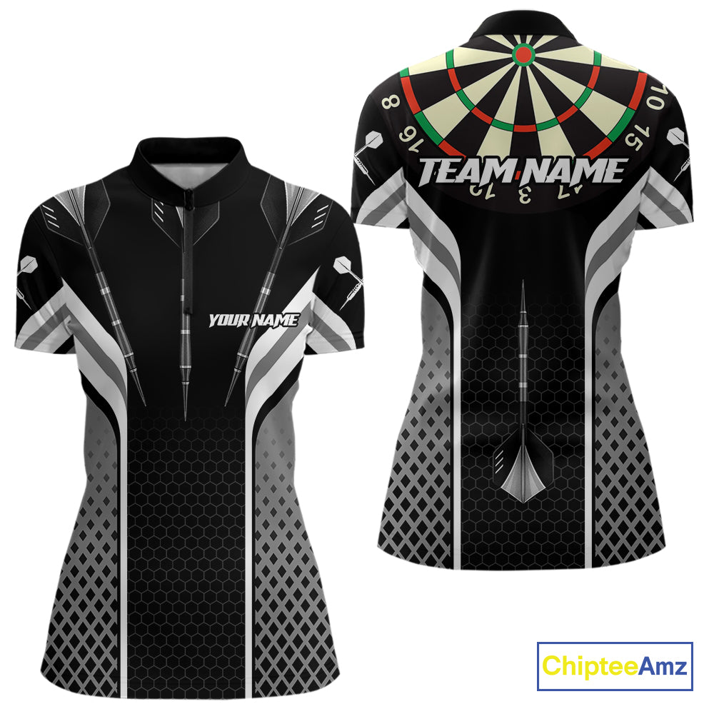 Black Darts Arrow Hit The Bullseye Darts Shirt For Women - Custom Team & Player Name NYN0361