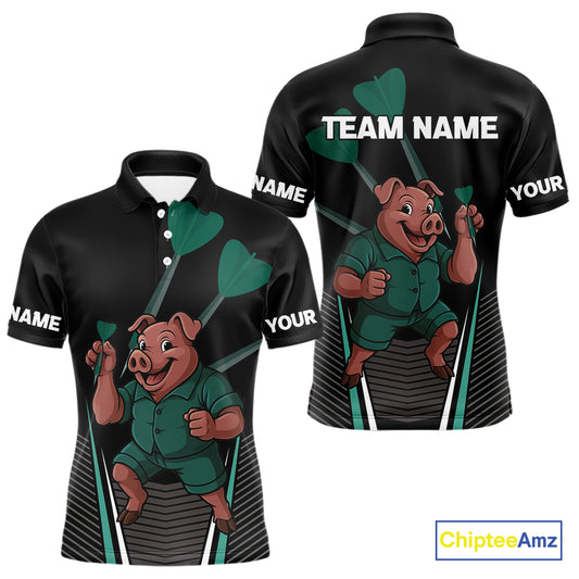 Darts Master Pig In Green Funny Darts Shirt For Men - Custom Team & Player Name NYN0363