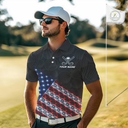 Mens Lightning US Flag Golf Polo Shirts Custom Black Golf Ball America Golf Shirt NYN3328