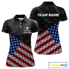 Load image into Gallery viewer, Lightning American flag golf polo shirt for women black golf ball design