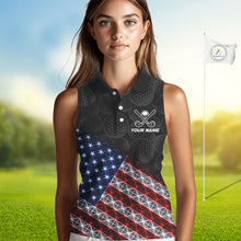 Load image into Gallery viewer, Womens Lightning US Flag Golf Polo Shirts Custom Black Golf Ball America 250Th Golf Shirt NYN3328