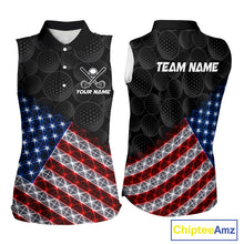 Load image into Gallery viewer, Lightning American flag golf polo shirt for women black golf ball design