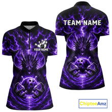 Load image into Gallery viewer, Lightning Purple Thunder Dragon Bowling Quarter-Zip Shirt For Women Custom Bowling Team Jersey