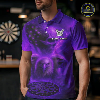 Personalized Flame Dart Shirt Custom Purple Patriotic Dartboard Dart Jerseys For Men NYN1227