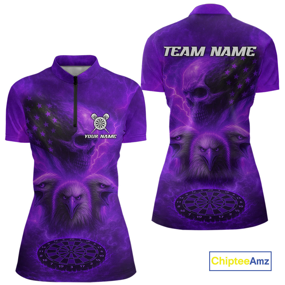 Personalized Flame Dart Shirt Custom Purple Patriotic Dartboard Dart Jerseys For Women NYN1227