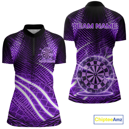 Black And Purple Stripes Light Dartboard Custom Darts Quarter-Zip Shirts Women Dart Team Jerseys NYN2275