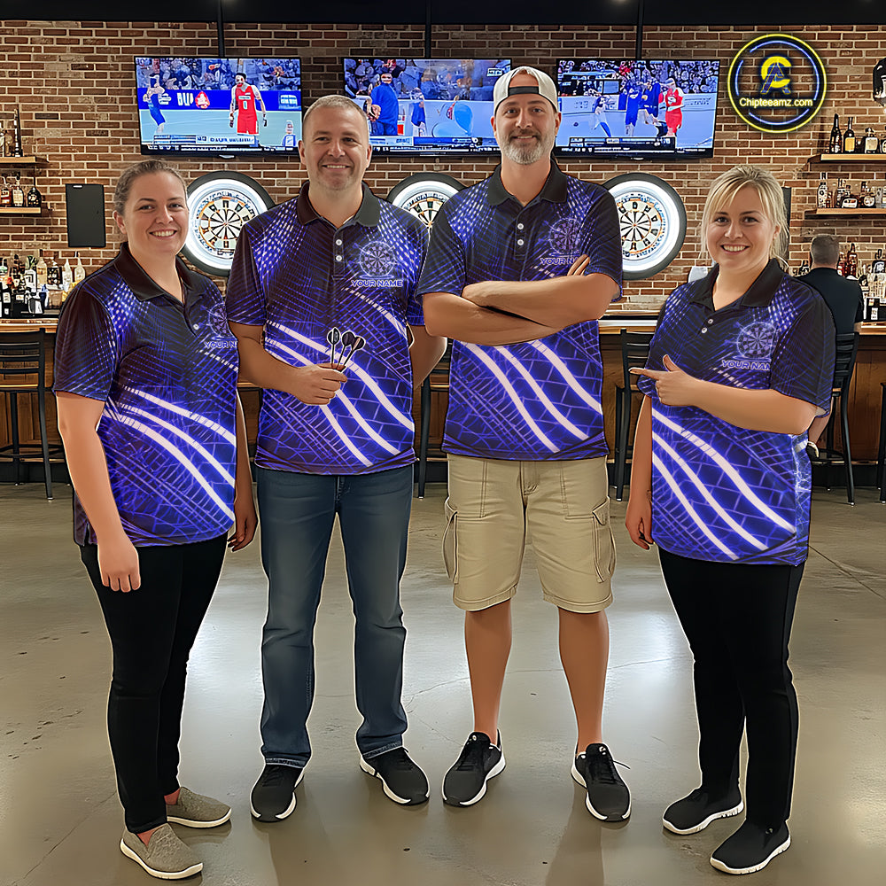 Black And Blue Stripes Light Dartboard Custom Darts Polo Shirts Men Dart Team Jerseys NYN2277