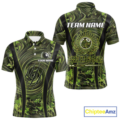 Green Camo 8 Ball Billiard Polo & 1/4 Zip Shirt For Men Custom Pool Team Shirt, Billiard Clothes NYN2941