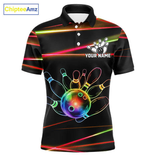 Orange and Green Neon men's bowling polo shirt custom colorful rainbow bowling team jersey, personalized bowling league uniform, custom name bowling shirt, performance bowling apparel