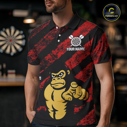 Custom Black And Red Gorilla Funny Dart Polo Shirt For Men Outfits Grunge Dart Jerseys NYN1525