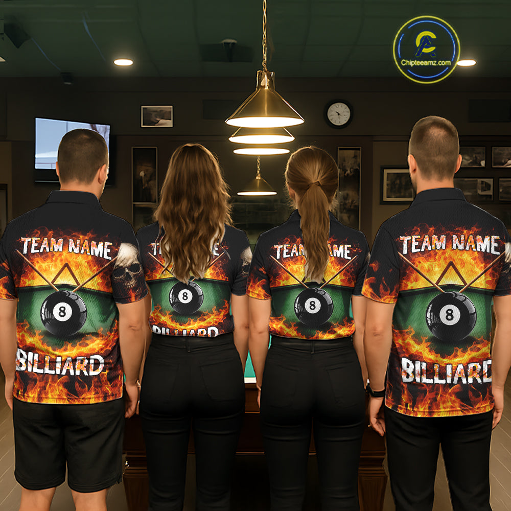 Fire Flame Pool 8 Ball Skull Billiard Shirts For Women Custom Billiard League Jerseys | Red NYN2286