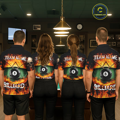 Fire Flame Pool 8 Ball Skull Billiard Shirts For Women Custom Billiard League Jerseys | Red NYN2286