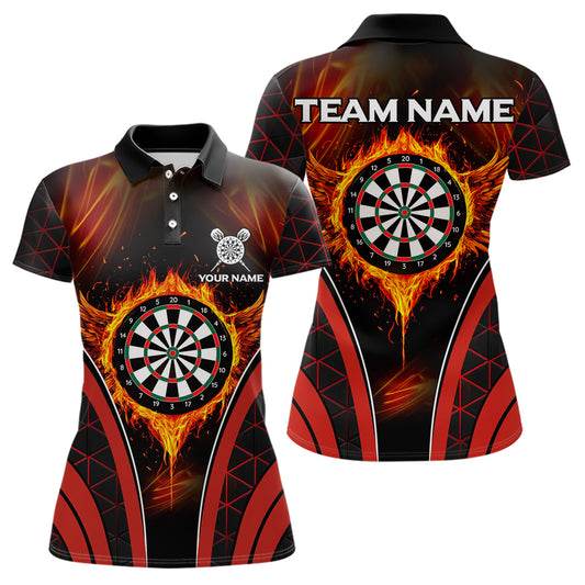 Custom Black-Red Fire Flames Dartboard Dart Shirts For Women Dart Tournament Team Jerseys NYN0038