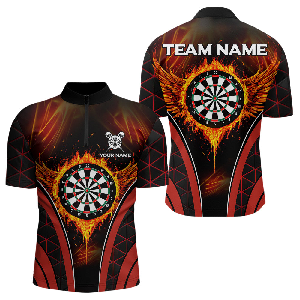 Custom Black-Red Fire Flames Dartboard Dart Shirts For Men Dart Tournament Team Jerseys NYN0038