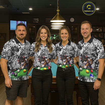 Custom Funny Pooler Cat 8 Ball Pool Billiard Shirt For Men Polo & 1/4 Zip, Billiard Team Jerseys NYN3160