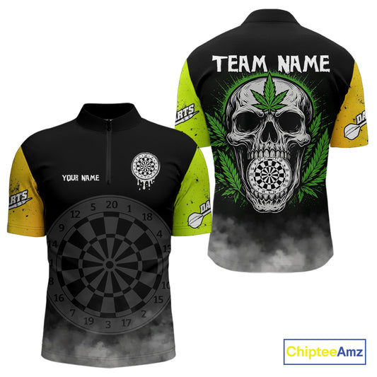 Lime Leaves Skull & Dartboard, Colorful Darts Shirt For Men - Customizable Name NYN0385