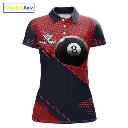 Red Splash 8 Ball Women's Billiard Polo Shirt Custom Splatter Pool Team Jersey League Apparel
