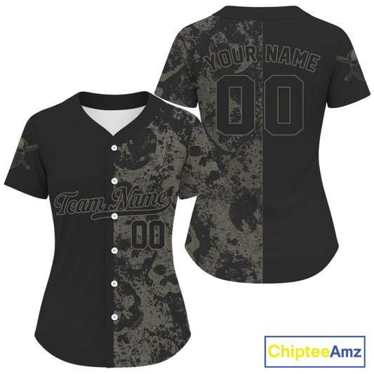 Custom Grey Skull Grunge Baseball Jersey For Women, Youth Skull Baseball Uniform  NYN0848