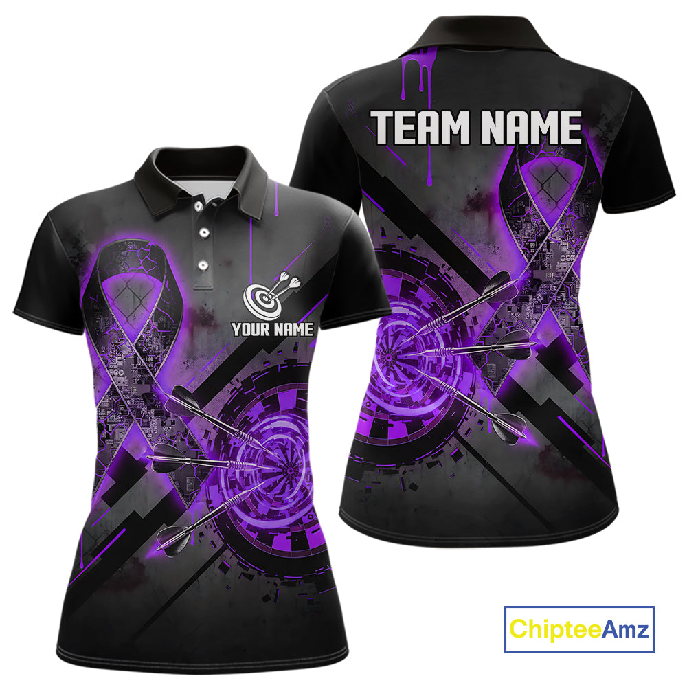 Lightning Purple Ribbon Dartboard Custom Breast Cancer Awareness Darts Polo Shirt For Women NYN1804