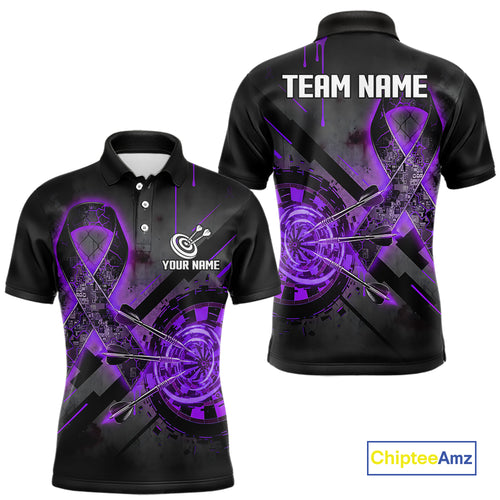 Lightning Purple Ribbon Dartboard Custom Breast Cancer Awareness Darts Polo Shirt For Men NYN1804