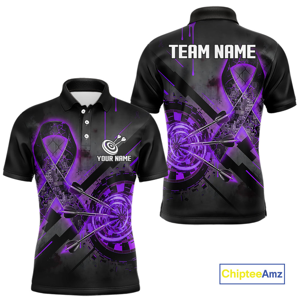 Lightning Purple Ribbon Dartboard Custom Breast Cancer Awareness Darts Polo Shirt For Men NYN1804