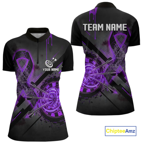 Lightning Purple Ribbon Dartboard Custom Breast Cancer Awareness Darts Quarter-Zip Shirt For Women NYN1804