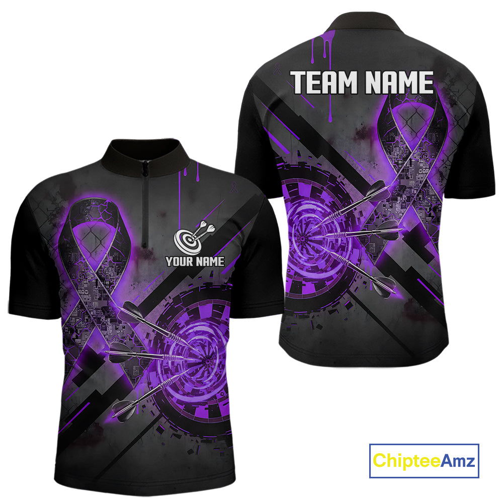 Lightning Purple Ribbon Dartboard Custom Breast Cancer Awareness Darts Quarter-Zip Shirt For Men NYN1804