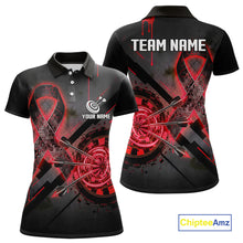 Load image into Gallery viewer, Lightning Red Ribbon Dartboard Custom Breast Cancer Awareness Darts Polo Shirt For Women NYN1805