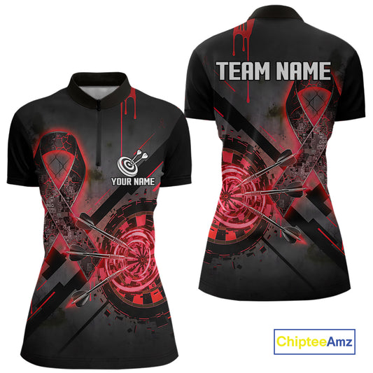Lightning Red Ribbon Dartboard Custom Lightning Dartboard Darts Quarter-Zip Shirt For Women NYN1805