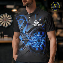 Load image into Gallery viewer, Lightning Blue Ribbon Dartboard Custom Breast Cancer Awareness Darts Polo Shirt For Men NYN1806