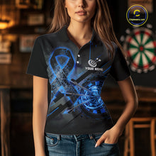 Load image into Gallery viewer, Lightning Blue Ribbon Dartboard Custom Breast Cancer Awareness Darts Polo Shirt For Women NYN1806