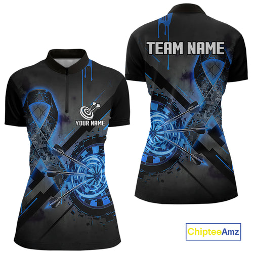 Lightning Blue Ribbon Dartboard Custom Breast Cancer Awareness Darts Quarter-Zip Shirt For Women NYN1806