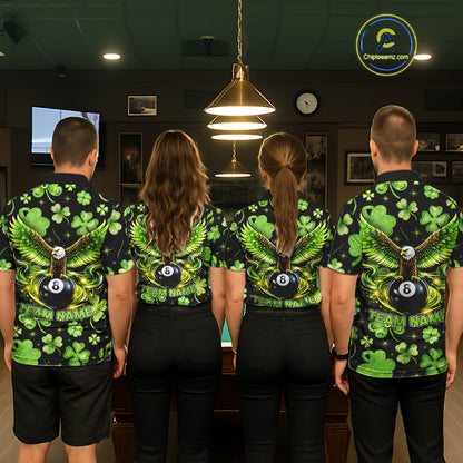 Eagle Shamrock Green St Patrick's Day Women Billiard Shirts Personalized Pool 8 Balls Billiard Attire NYN2740
