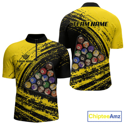 Yellow Grunge Billiard 15 Ball Pool Polo & Quarter-Zip Shirt Custom Billiard Team Attire For Men NYN2747