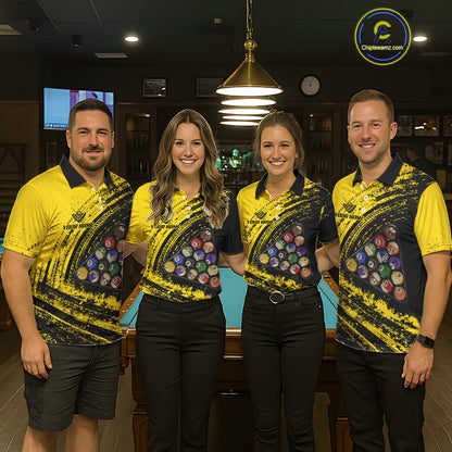 Yellow Grunge Billiard 15 Ball Pool Polo & Quarter-Zip Shirt Custom Billiard Team Attire For Women NYN2747