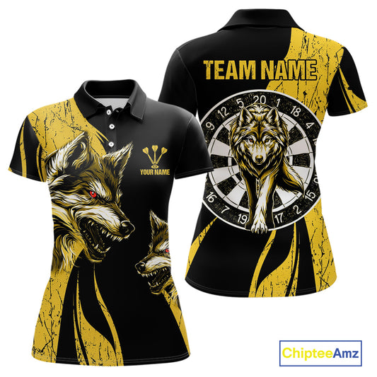 Custom Black And Yellow Wolfs Dartboards Grunge Dart Shirts For Women, Dart Team Jerseys NYN0043