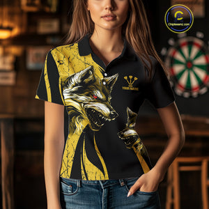 Custom Yellow Wolfs Dartboards Grunge Dart Shirts For Women, Dart Team Jerseys NYN0043