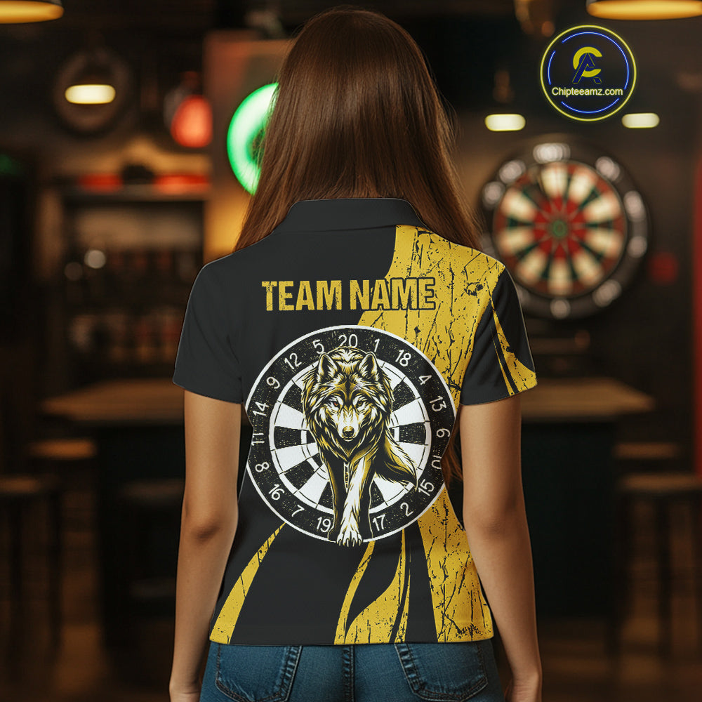 Custom Black And Yellow Wolfs Dartboards Grunge Dart Shirts For Women, Dart Team Jerseys NYN0043