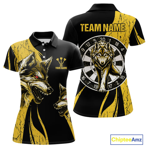 Custom Yellow Wolfs Dartboards Grunge Dart Shirts For Women, Dart Team Jerseys NYN0043