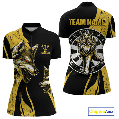 Custom Black And Yellow Wolfs Dartboards Grunge Dart Shirts For Women, Dart Team Jerseys NYN0043