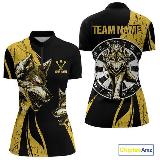 Custom Black And Yellow Wolfs Dartboards Grunge Dart Shirts For Women, Dart Team Jerseys NYN0043