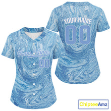 Load image into Gallery viewer, Custom Button Up Baseball Jersey For Women Blue Youth Baseball Jersey Personalized Name NYN1250