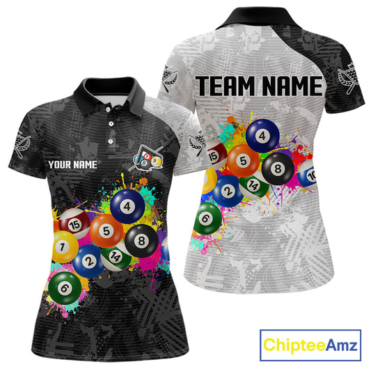 Personalized Colorful Splatter Billiard Balls Shirt For Women Pool Ball 8 Billiard Jersey NYN2311